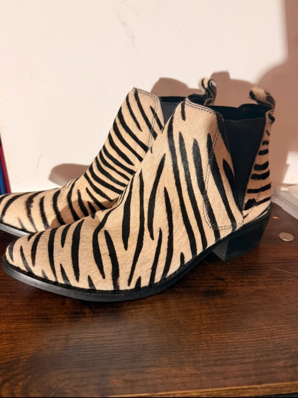 Women’s Zebra-Print Ankle Boots - Brown  & Beige
